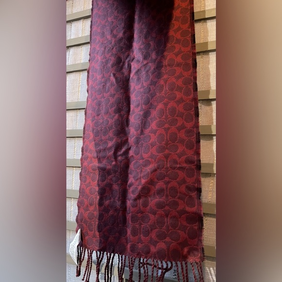NWOT Coach reversible signature and plaid Burgundy and Black Scarf Unisex Warm - Picture 6 of 8
